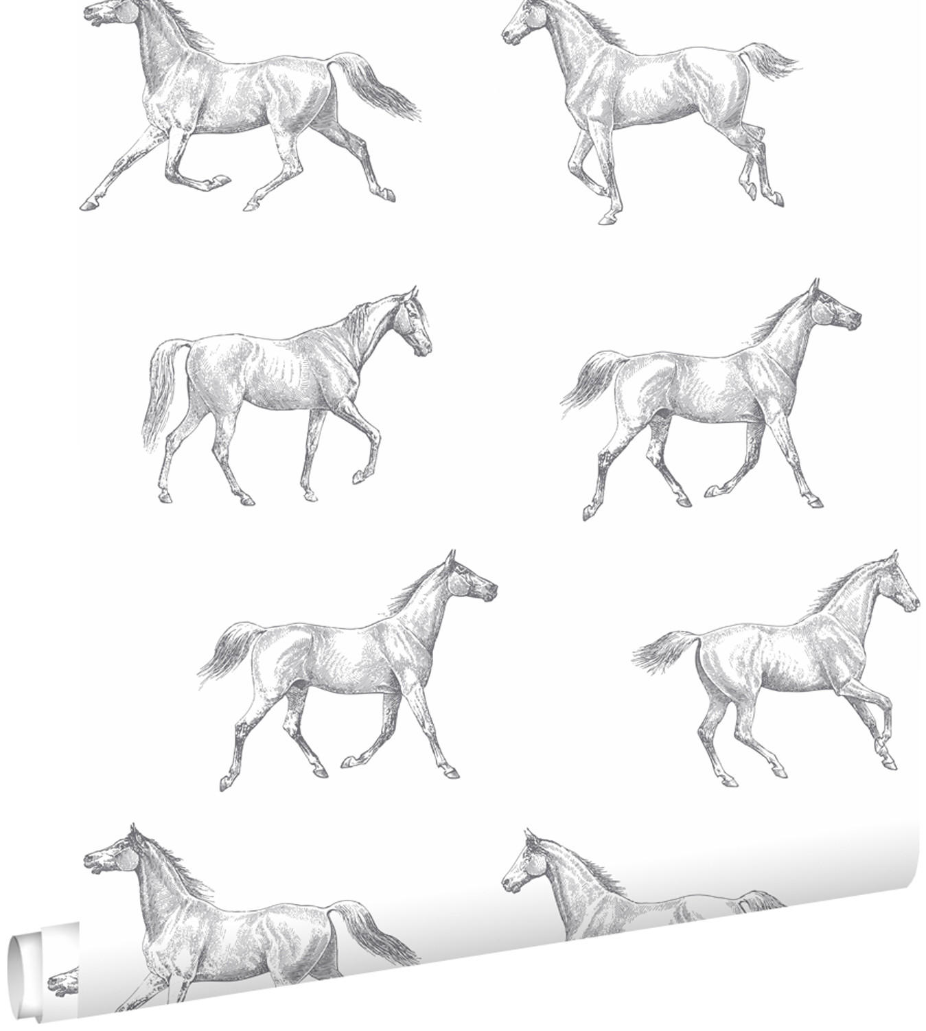 TAPETE Pferdenzeichnung 53 cm x 10.05 m - Weiß, Papier (53/0.1cm) - ESTAhome