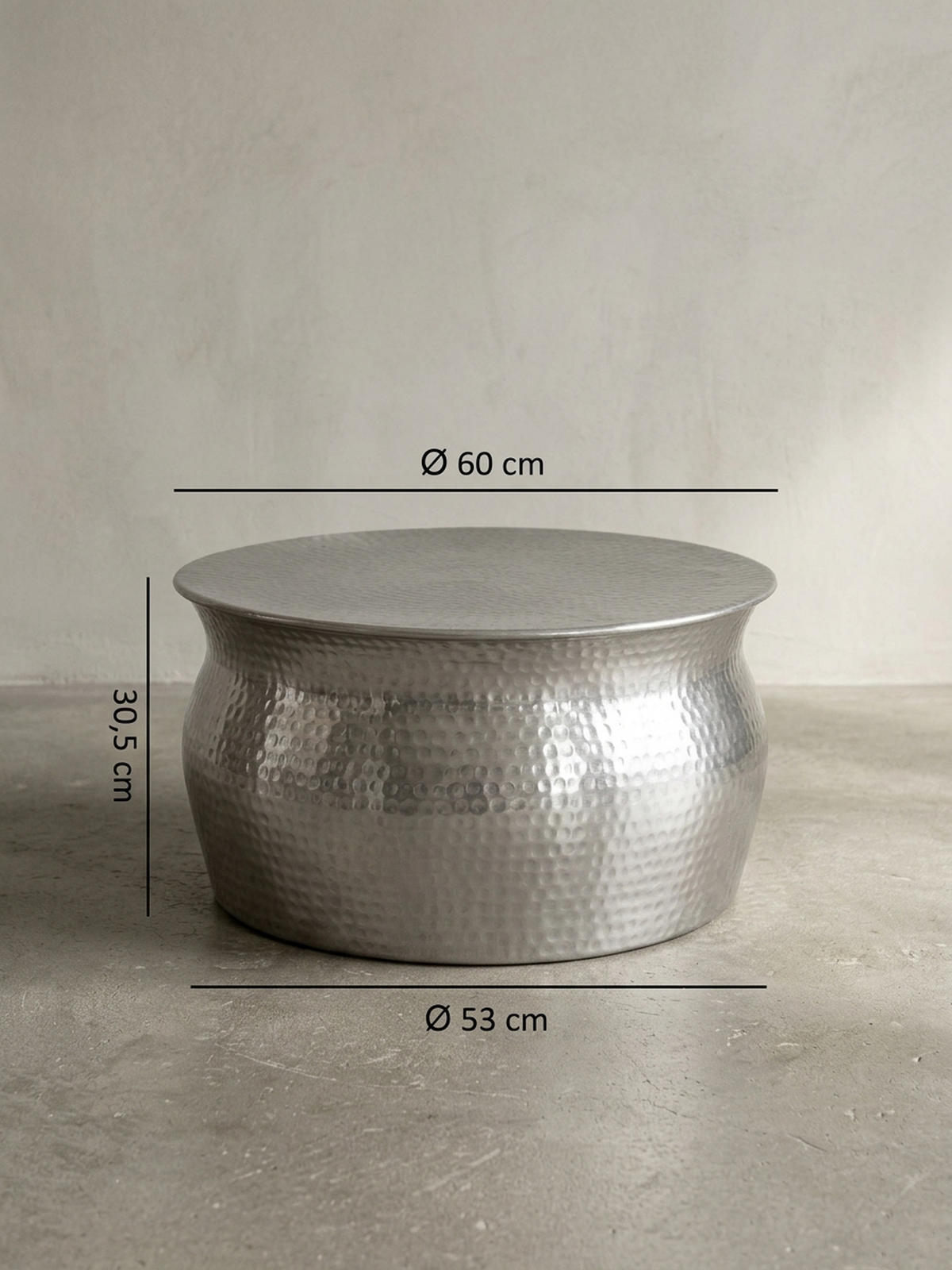 COUCHTISCH ENNS: Orientalisch, Hammerschlagstrukturen, Aluminium, Handgefertigt, Silber 60x60x30 cm - Silberfarben, Metall (60/60/30cm) - KADIMA DESIGN