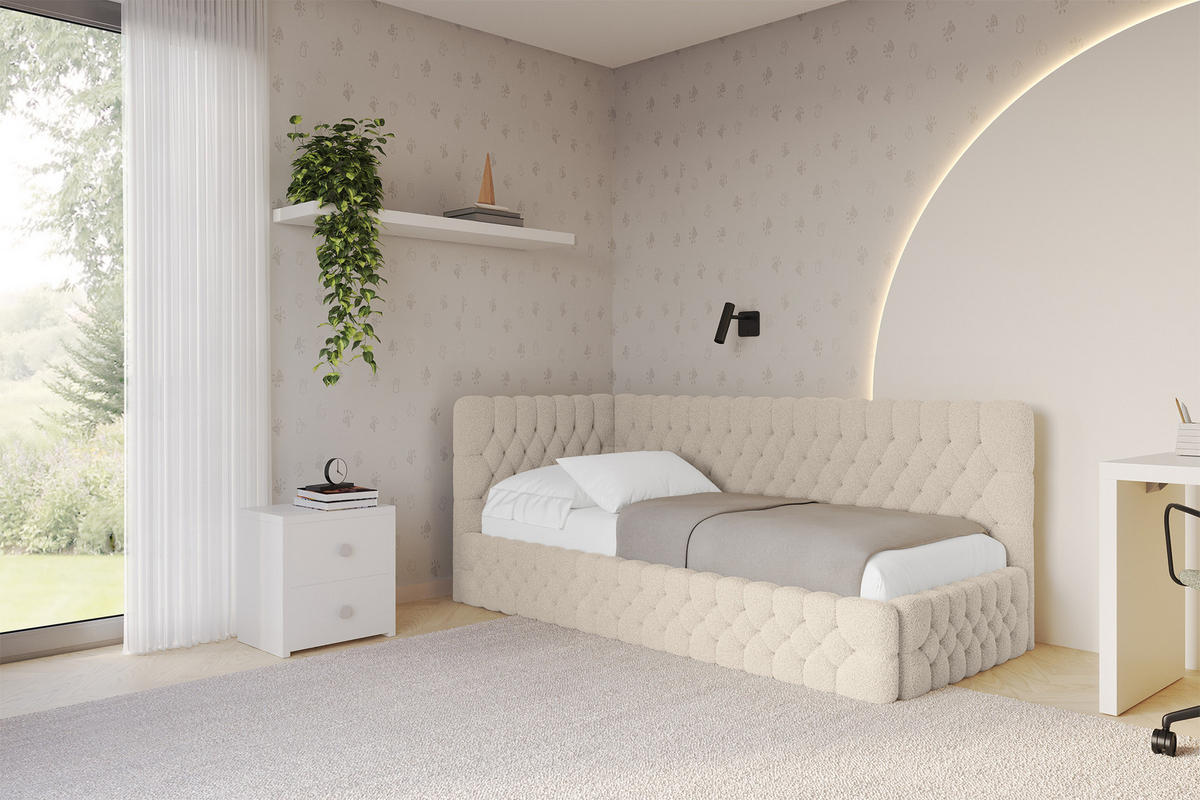 EINZELLBETT Jugendbett mit Bettkasten und Matratze H3/H4, Rechts - MULY 100x200 Dunkelbeige - Taupe, Holzwerkstoff/Textil (100/200cm) - ALTDECOR