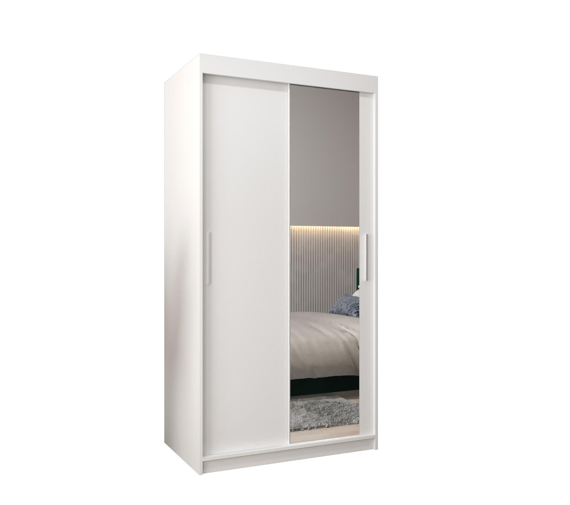 SCHWEBETÜRENSCHRANK 200/100/62 2-türig - Silberfarben/Weiß, Holz/Kunststoff (100/200/62cm) - MÖBEL KRYSPOL