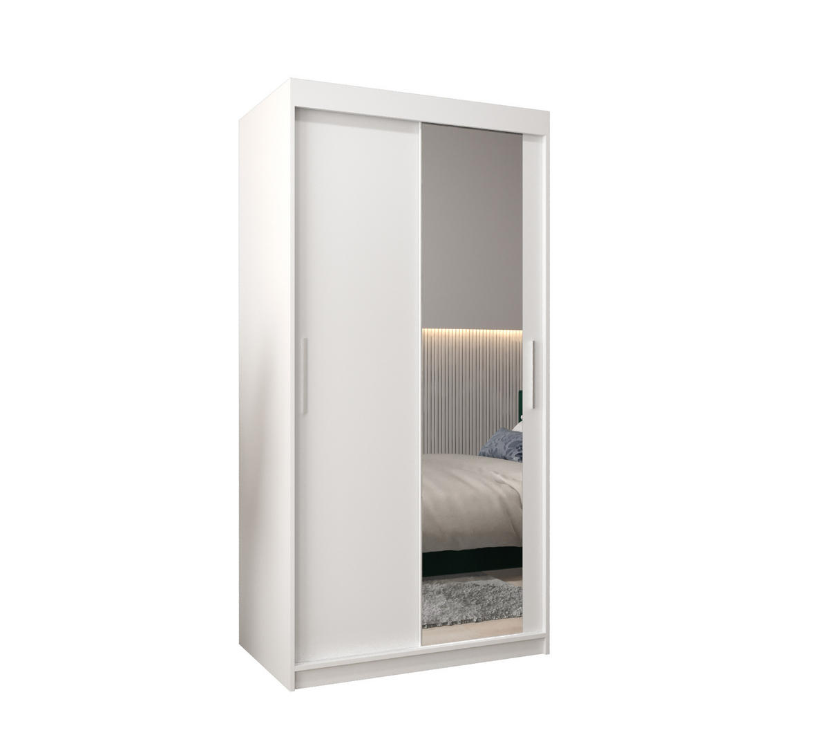 SCHWEBETÜRENSCHRANK 200/100/62 2-türig - Silberfarben/Weiß, Holz/Kunststoff (100/200/62cm) - MÖBEL KRYSPOL