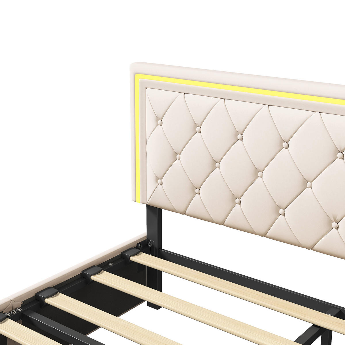 POLSTERBETT 140x200 cm LED 4 Schubladen PU Leder beige - Beige, Holz (140/200cm) - LEBENLANG