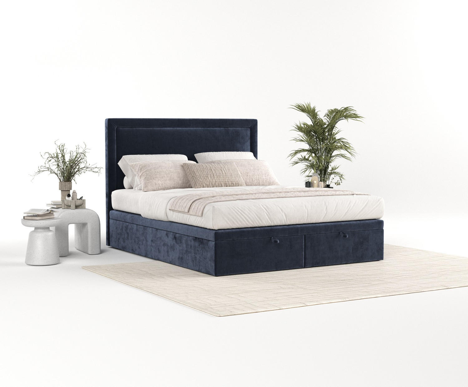 POLSTERBETT Salma mit Stauraum 160/200 cm Marineblau im Lotta Stoff - Schwarz/Dunkelblau, Holz/Holzwerkstoff (160/200cm) - AltaBeds