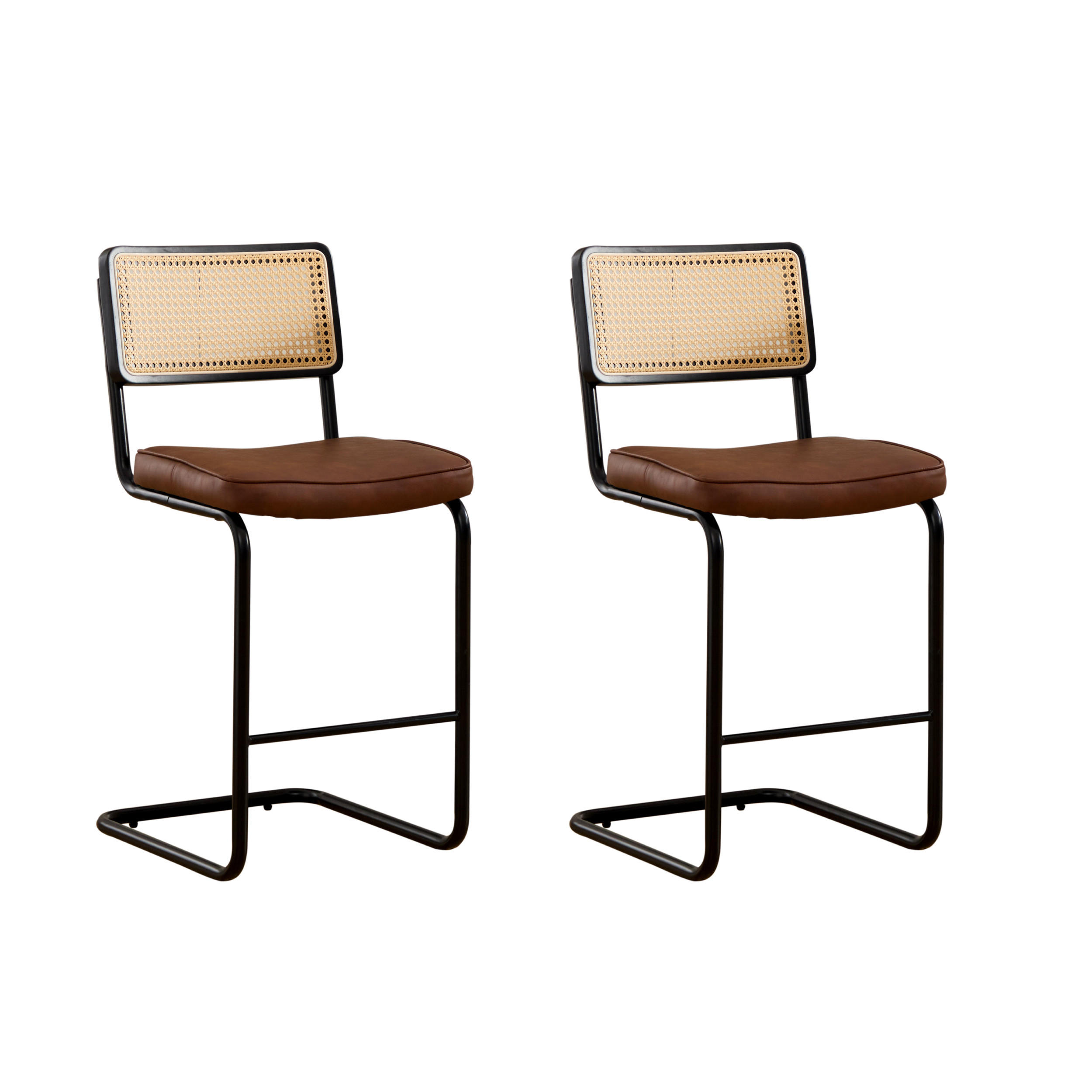 BARHOCKER DE-36899 2er-Set mit Holzrahmen und Rattan-Optik Braun - Braun, Metall (53.5/98/47cm) - ComfortXL