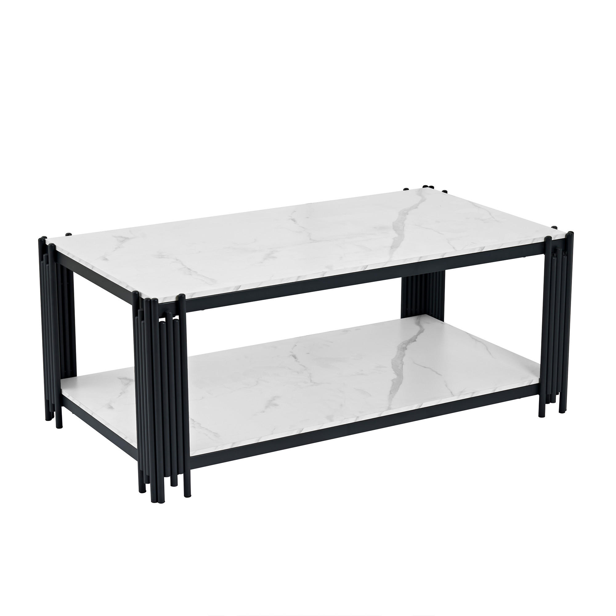 COUCHTISCH mit Marmoroptik & Metallgestell, Einheitsgröße / MDF + Metall - Schwarz/Weiß, Holzwerkstoff/Metall (114/64/46cm) - EVRYAE
