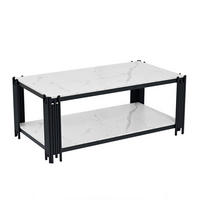 COUCHTISCH mit Marmoroptik & Metallgestell, Einheitsgröße / MDF + Metall - Schwarz/Weiß, Holzwerkstoff/Metall (114/64/46cm) - EVRYAE
