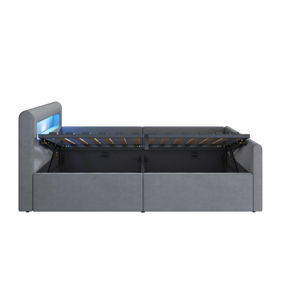KINDERBETT 90/200 cm aus Samt mit LED, USB-Anschluss und hydraulischem Stauraum Hellgrau - Grau, Textil (90/200cm) - Modenvie