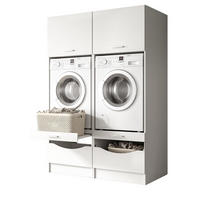 WASCHMASCHINENSCHRANK weiß Set 2-teilig 132 cm, Waschmaschinenumbau mit viel Stauraum - Silberfarben/Weiß, Glas/Holzwerkstoff (132/195/68cm) - Inn.Furn