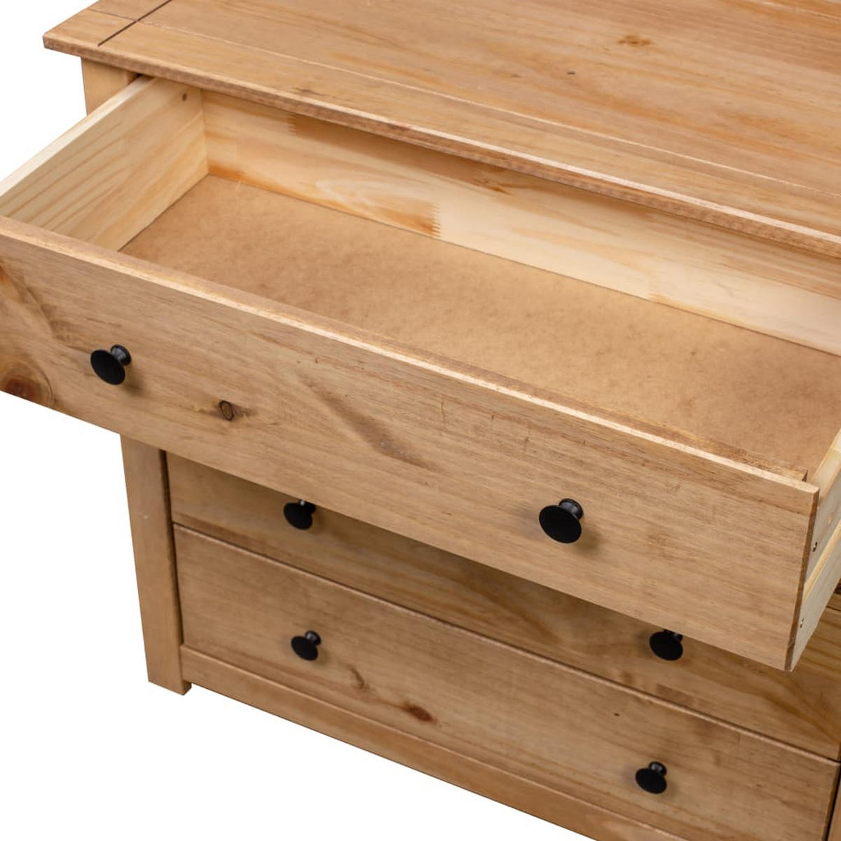 SIDEBOARD mit 4 Schubladen 80/40/73 cm aus Kiefernholz Panama - Schwarz/Naturfarben, Holz/Metall (80/73/40cm) - vidaXL