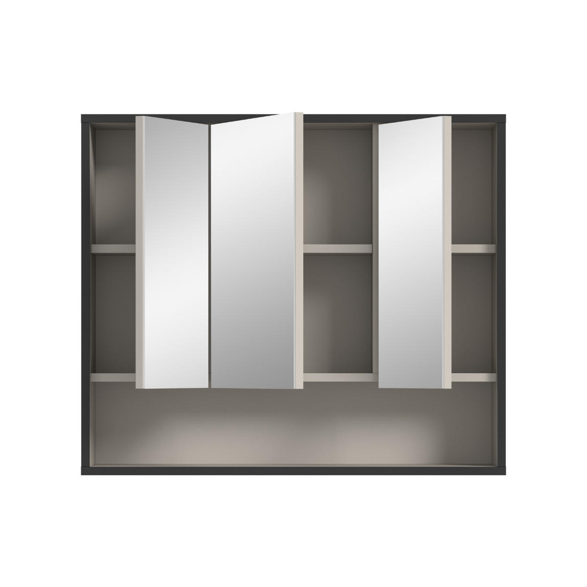 HÄNGESCHRANK mit 3 Spiegeltüren und 1 Nische Kaschmir 19/68/80 cm - Beige, Holzwerkstoff (19/68/44.5cm) - Calicosy