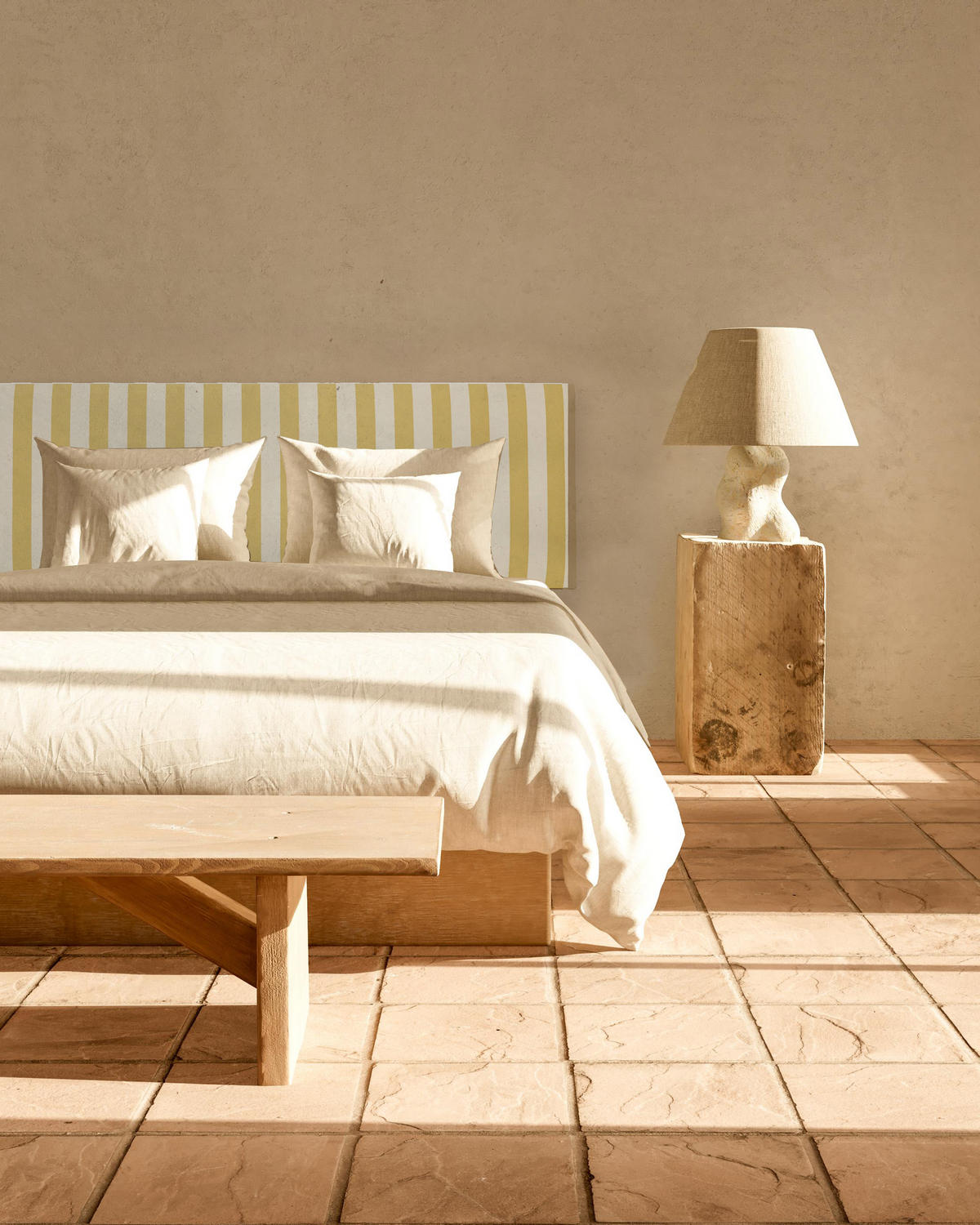 KOPFTEIL Gepolstertes aus gestreiftem Stoff Gelb 165/52/3 cm SUANCES - Gelb, Textil (165/52/3cm) - RNT By Really Nice Things