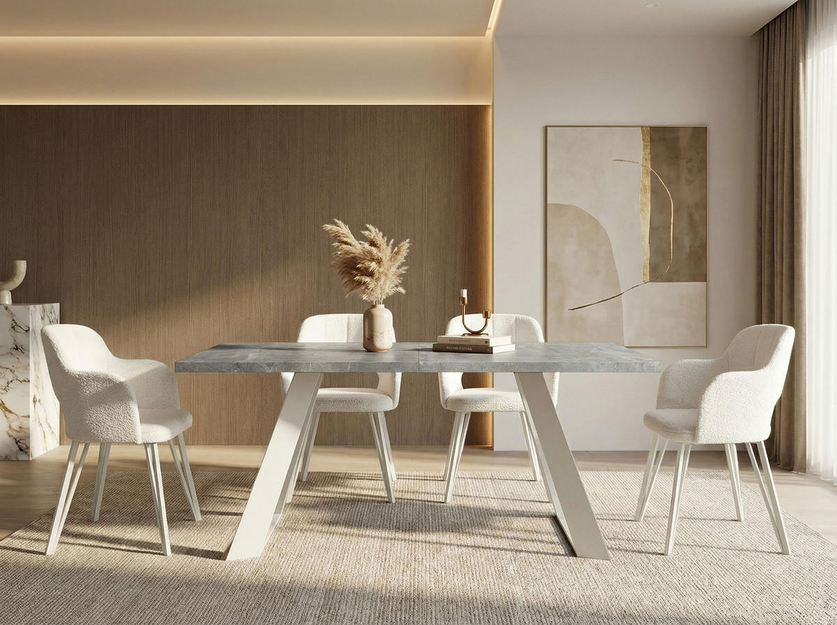 ESSTISCH Colter Weiß rechteckig ausziehbar, Grauer Beton 160-260/90/76 cm - Hellgrau/Weiß, Holzwerkstoff/Metall (160/90/76cm) - WFL GROUP