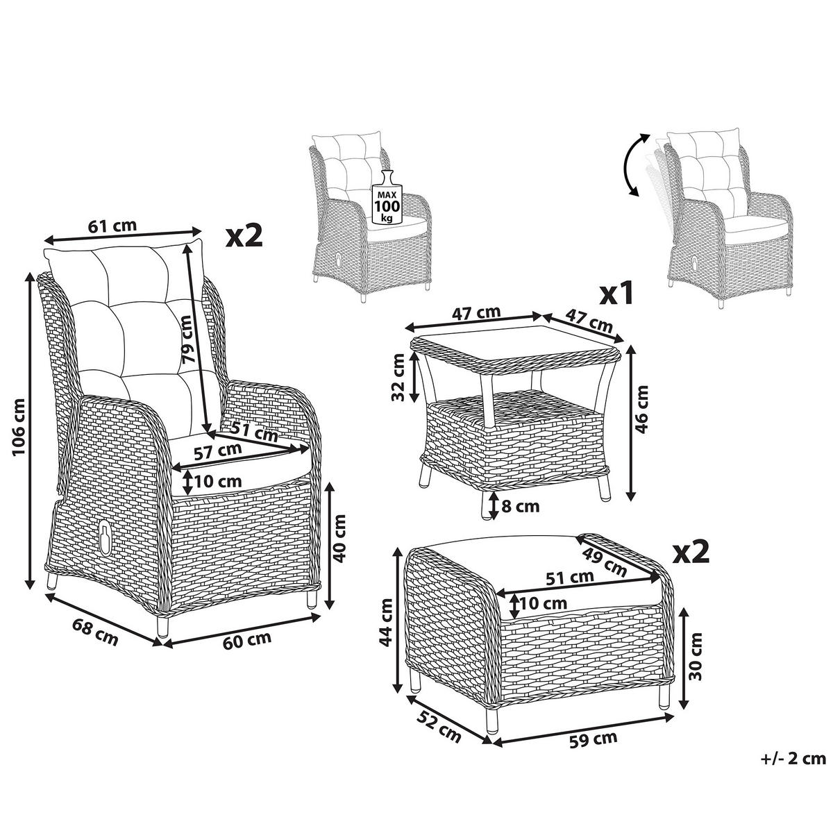 LOUNGE-SET 2-Sitzer beige Ponza - Beige, Kunststoff - Beliani