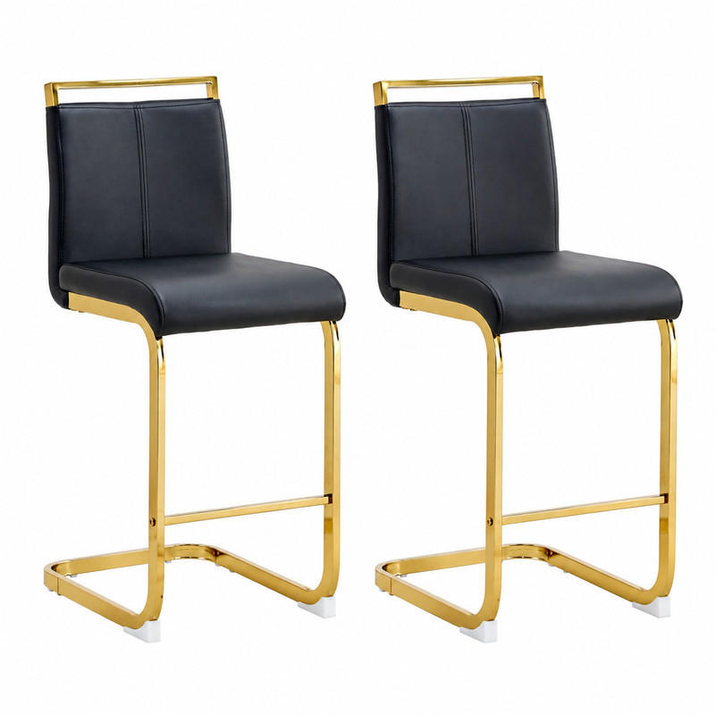 BARHOCKER 2er-Set 96,5 cm Metall/Kunstleder Schwarz Goldfarben - Schwarz, Metall (46.5/96.5/39.1cm) - Meubliv