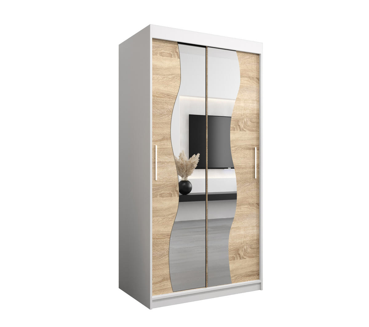 SCHWEBETÜRENSCHRANK 200/100/62 2-türig - Silberfarben/Weiß, Holz/Kunststoff (100/200/62cm) - Abiks Möbel