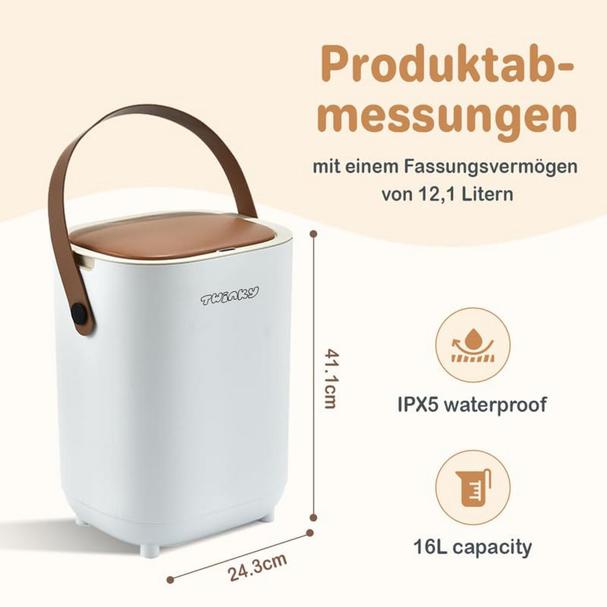 WINDELEIMER Geruchsdicht ohne Kassette Weiß und Braun - Weiß/Braun, Kunststoff (24/41/20cm) - Twinky