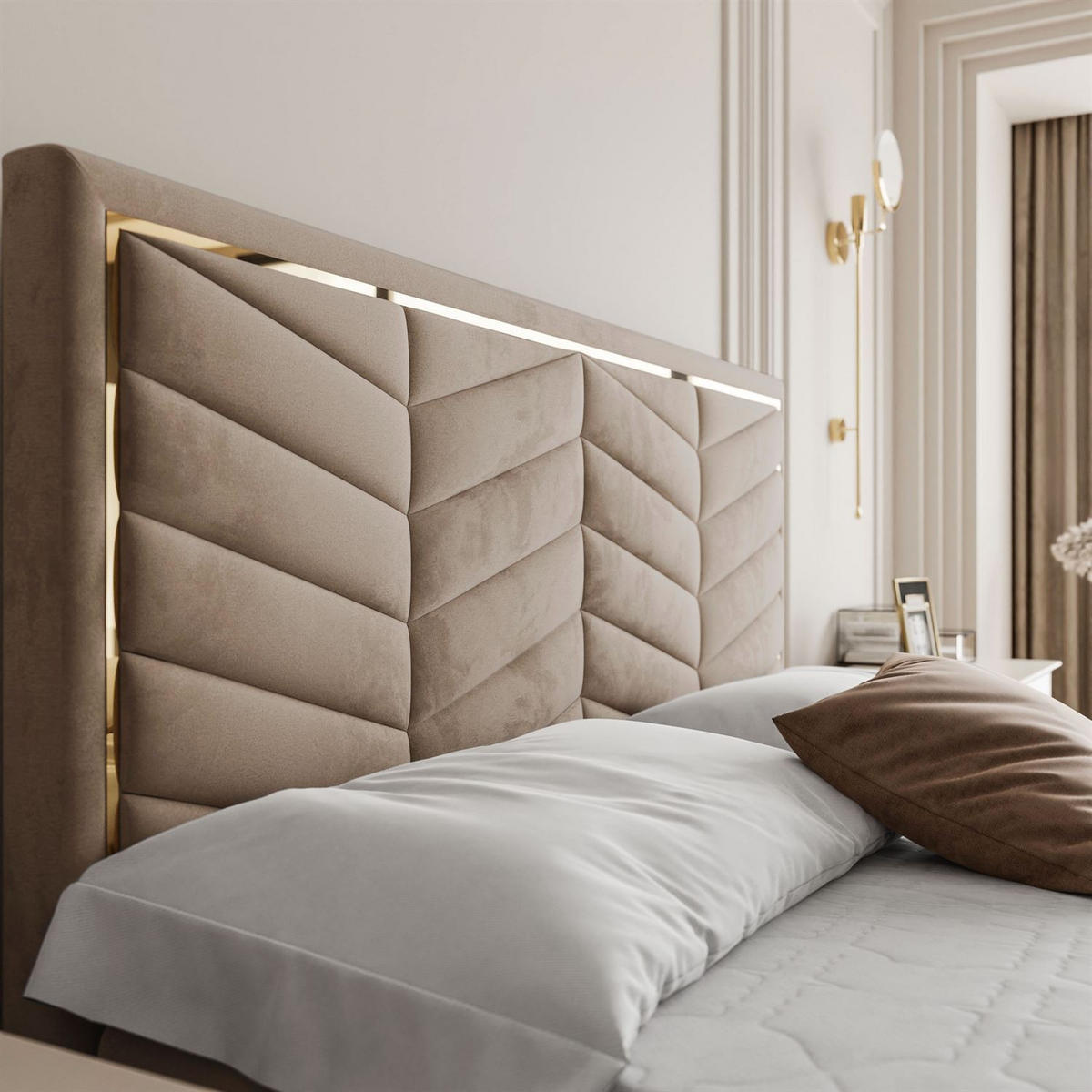 KONTINENTALBETT AURORA 140x200 mit Bettkasten Royal Velvet 176 - Creme, Textil (140/200cm) - Lookway