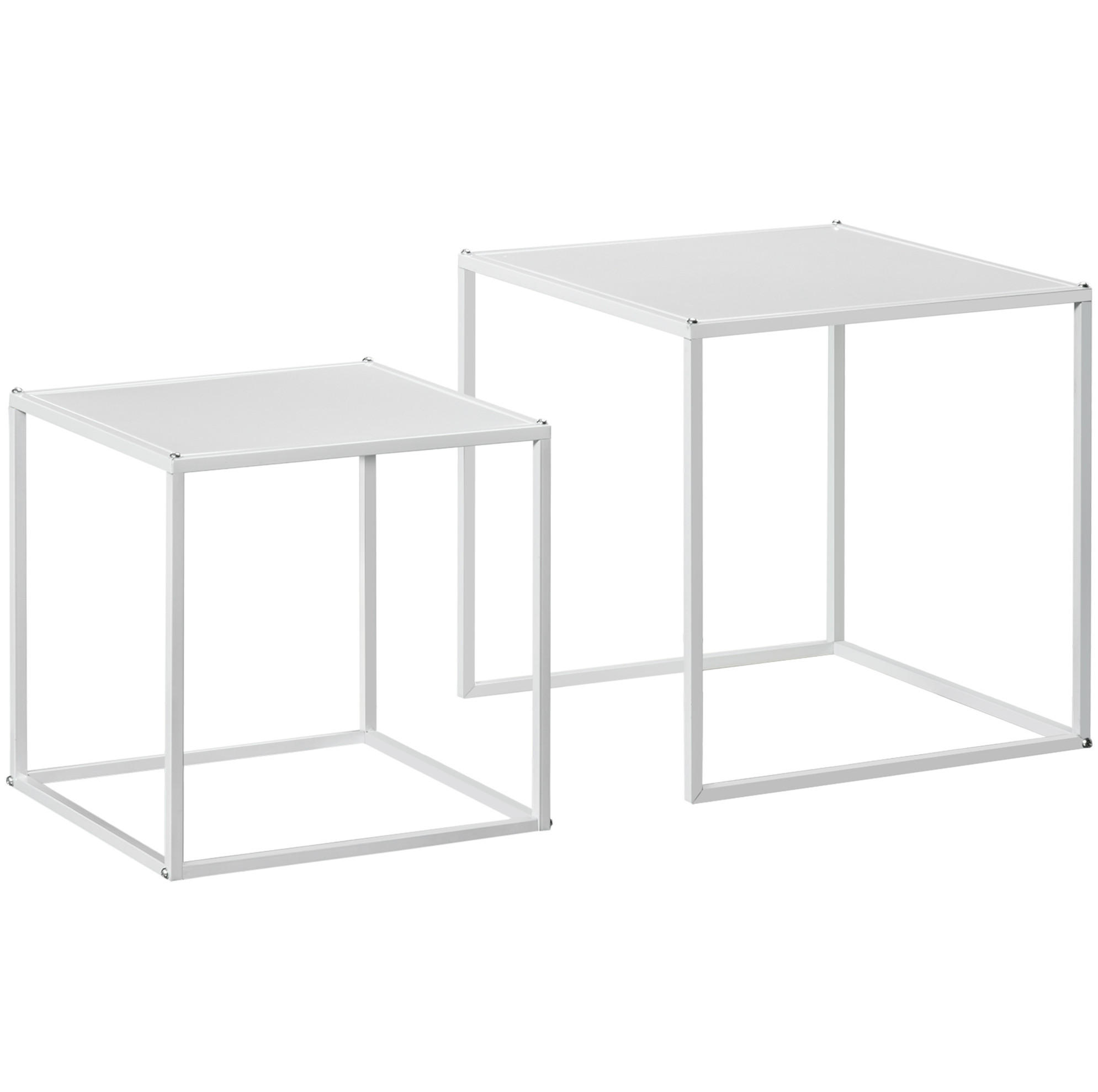 COUCHTISCH 2er-Set 40/40/40 cm & 35/35/35 cm aus Stahl in Weiß - Weiß, Metall (40/40/40cm) - Flora Grace