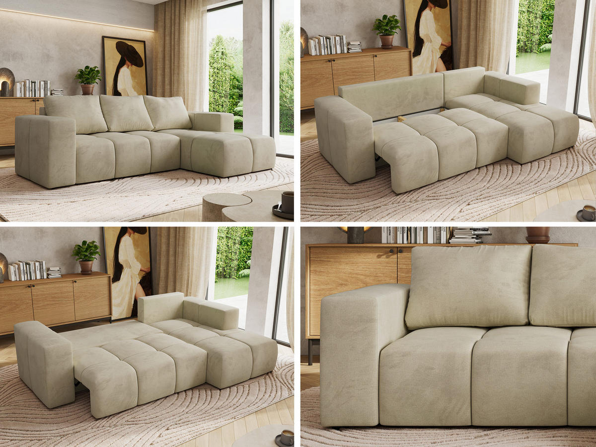 ROHOVÁ SEDAČKA MONIVA L - Béžová Samet - Pravá Strana - černá/béžová, textil/plast (266/164cm) - MKS