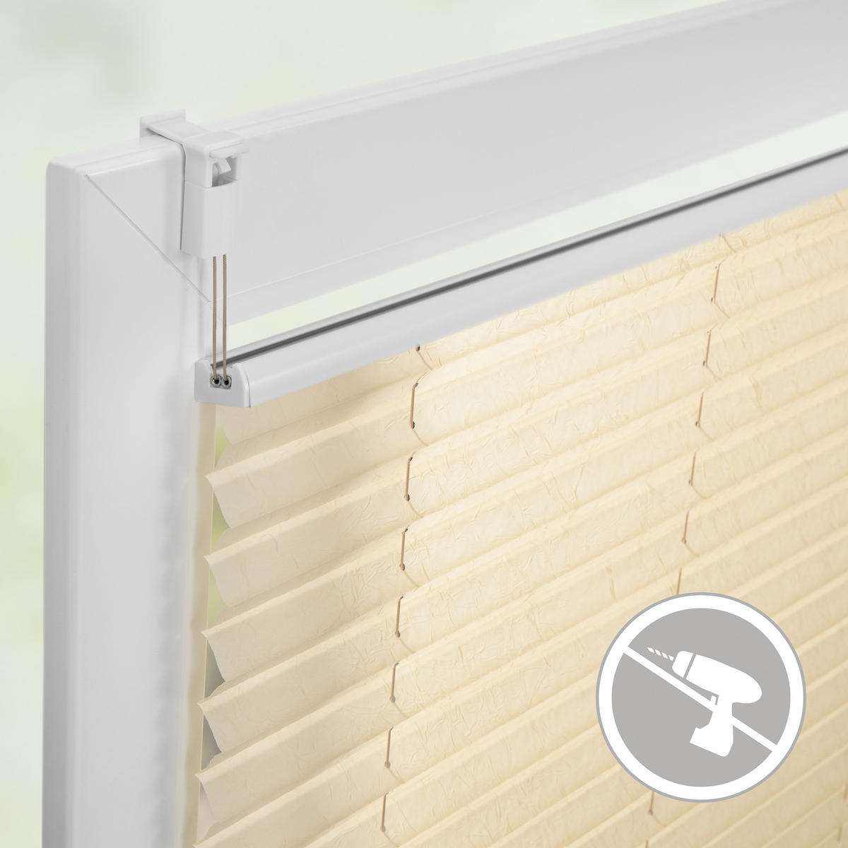 PLISSEE KLEMMFIX, OHNE BOHREN, VERSPANNT - Creme, Kunststoff (75/130cm) - Lichtblick Original