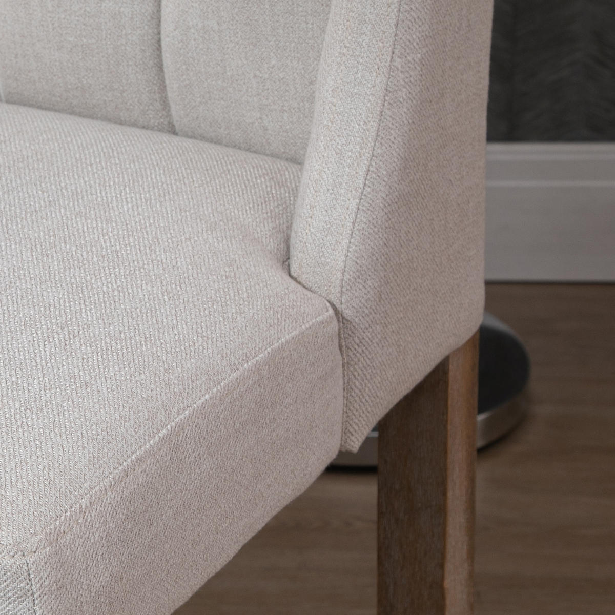 BARHOCKER 2er-Set DE-08012 mit Knopfheftung, Massivholz, Fußstütze Grau - Beige, Holz (50/101/47cm) - ComfortXL