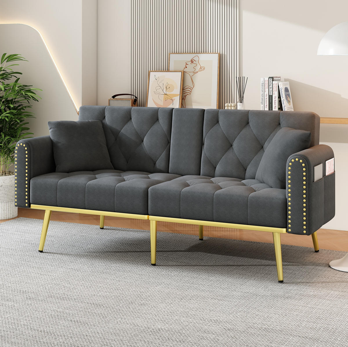 SCHLAFSOFA mit Liegefunktion 175 x 80 cm Samt Grau - Grau, Kunststoff (175/73.5/80cm) - Meubliv