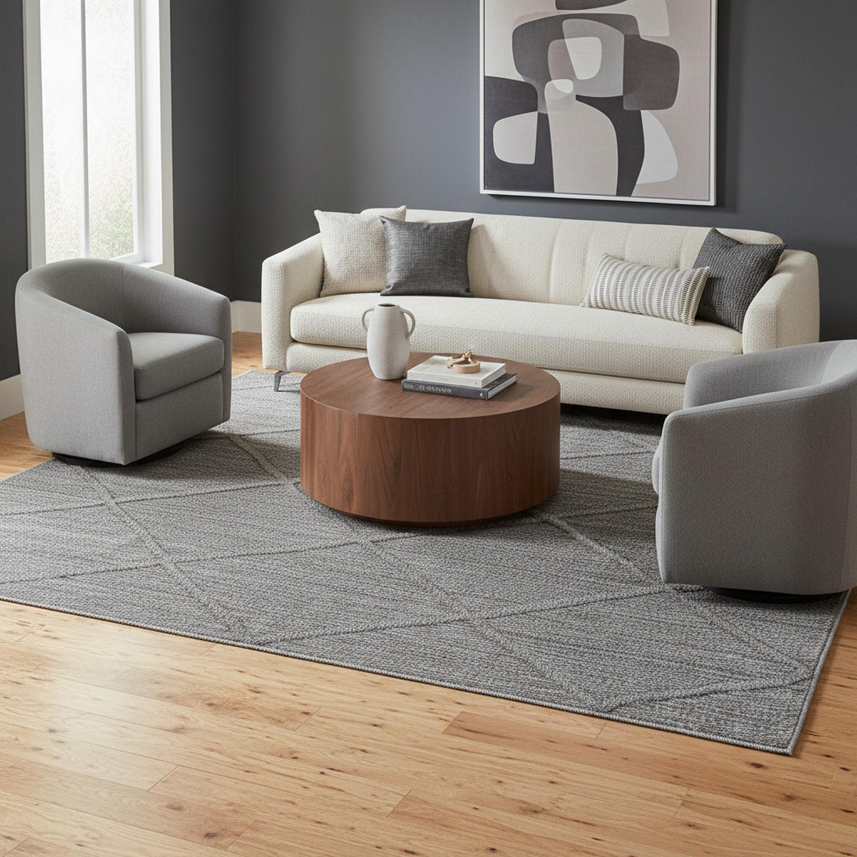 TEPPICH Outdoor Flachgewebe Boho-Muster Polypropylen Terrasse Grau Rechteckig 140x200 - Grau, Textil (140/200cm) - KADIMA DESIGN