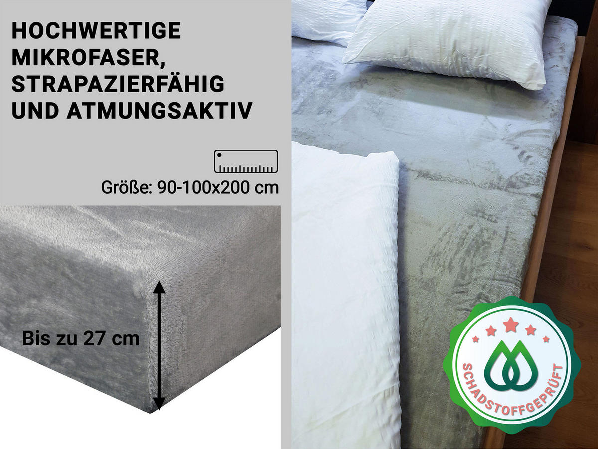 SPANNBETTLAKEN, 90-100x200 cm, 100% Polyester, Grau - Anthrazit, Textil (90/200cm) - Zollner
