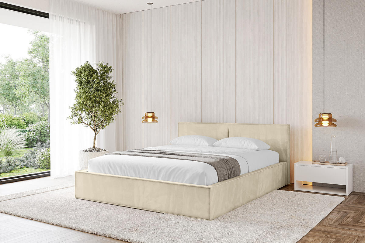 POLSTERBETT mit Bettkasten und Lattenrost, Bett mit Matratze H3/H4 - TIVON-V1 180x200 Beige - Ecru, Holzwerkstoff/Textil (180/200cm) - ALTDECOR