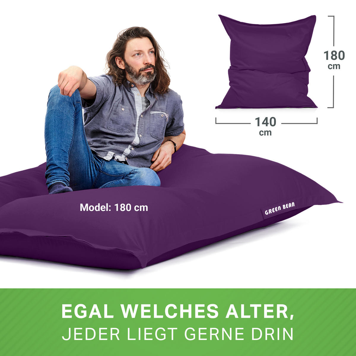 XXL-SITZSACK + Pouf 2er Set - 140x180cm - Lila, Textil (140/25/180cm) - Green Bean