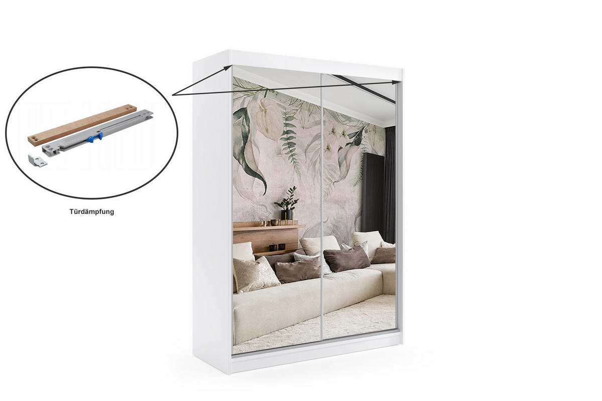 KLEIDERSCHRANK mit Spiegel-Schiebetüren und Aluminium-Leisten - DEBI - 120 cm Sonoma - Sonoma Eiche, Holzwerkstoff (120/216/61cm) - ALTDECOR