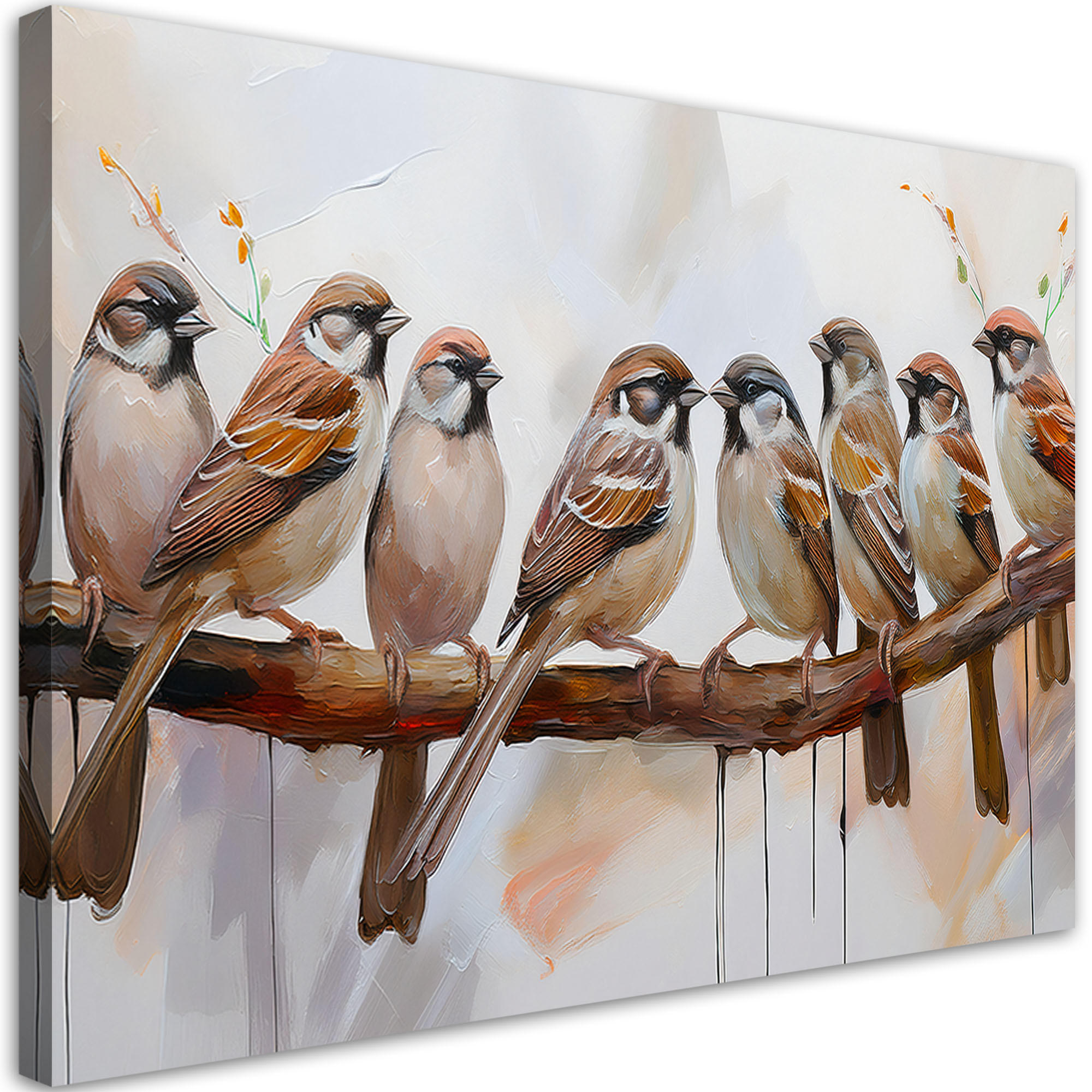 WANDBILD vögel auf einem braunen zweig - Beige, Textil (60/40cm) - Feeby