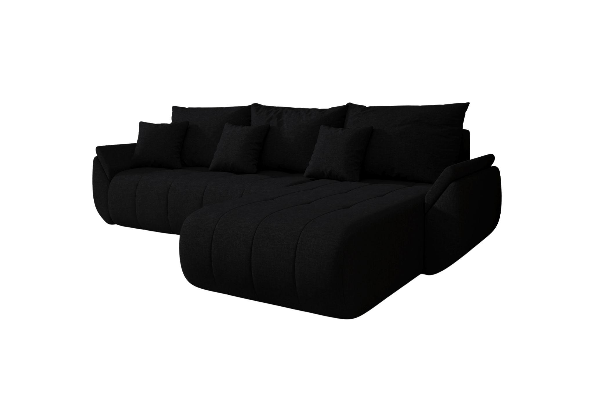 ECKSOFA Mit Schlaffunktion Und Bettkasten TOKYO, Stoff WIND, Schwarz, Rechts - Schwarz, Holz (280/190cm) - Kaiser Möbel