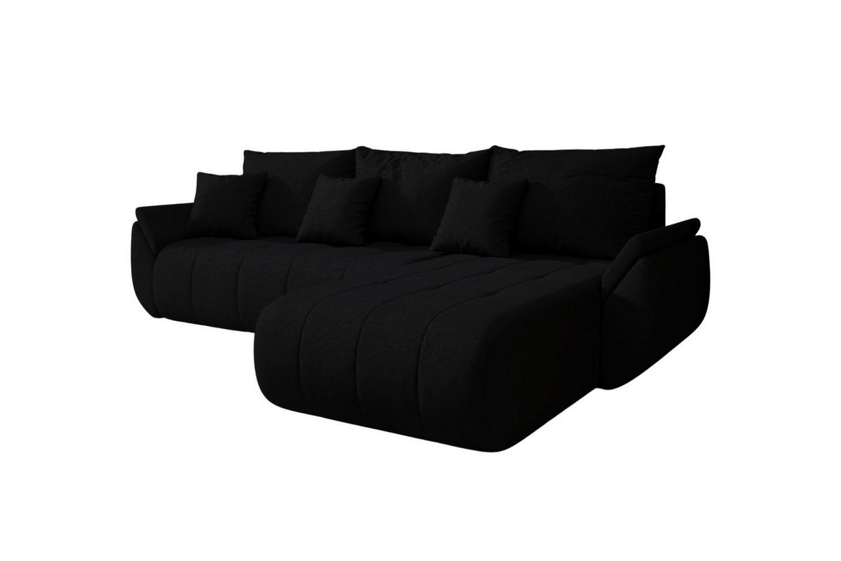 ECKSOFA Mit Schlaffunktion Und Bettkasten TOKYO, Stoff WIND, Schwarz, Rechts - Schwarz, Holz (280/190cm) - Kaiser Möbel