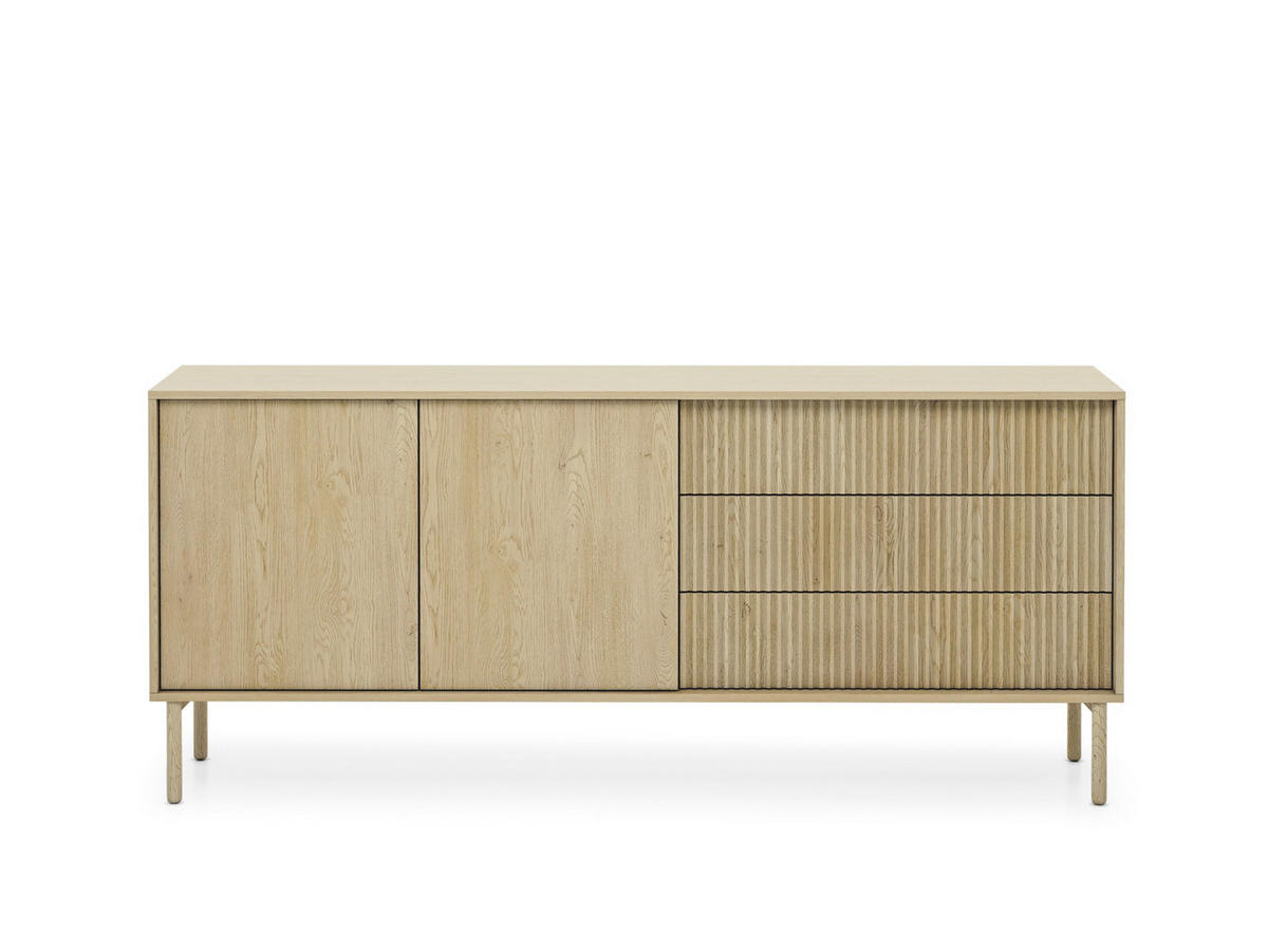 KOMMODE Aviro Eiche Cremona, Breite zweitürige Kommode mit Schubladen - Hellbraun/Eichefarben, Holzwerkstoff (187/80/40cm) - Bettso