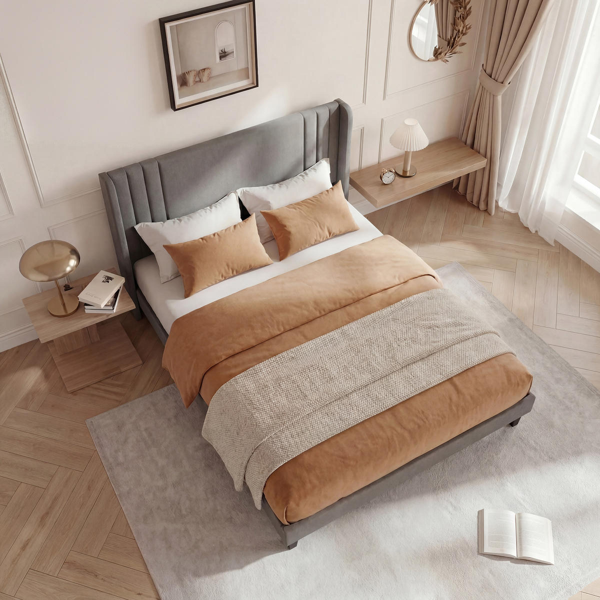 POLSTERBETT 160x200 cm Kopfteil Lattenrost Stoff grau modern - Grau, Holz (160/200cm) - LEBENLANG