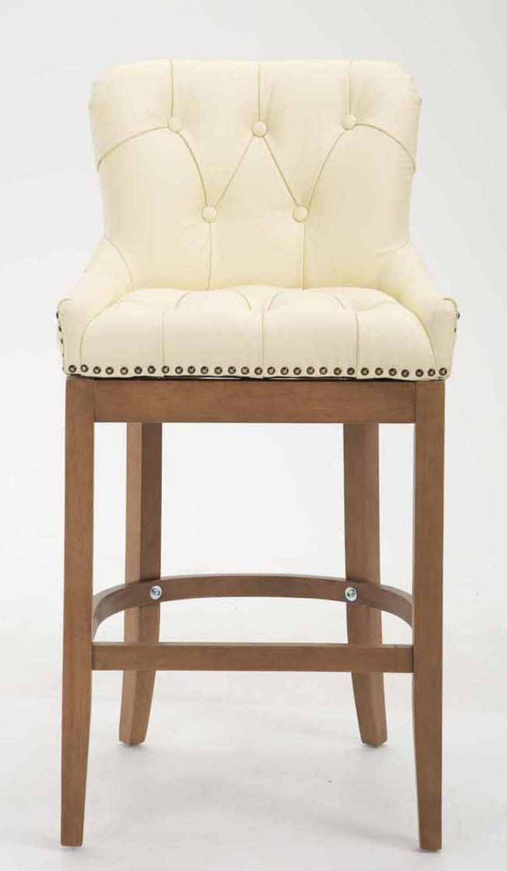 BARHOCKER 2er Set Echtleder creme - Creme/Naturfarben, Leder/Holz (55/109/57cm) - CLP