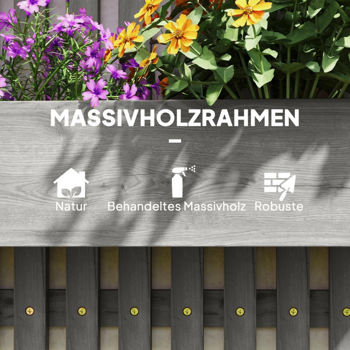 BLUMENKASTEN Set Wand Holz 60x16x80 cm - Grau, Holz (60/80/16cm) - Fortuna Lai
