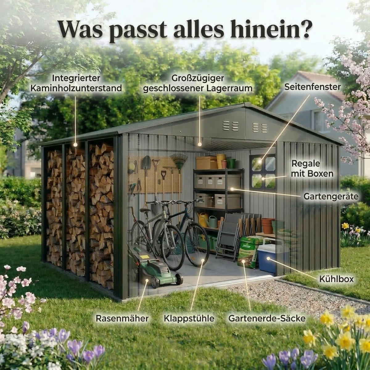 GERÄTEHAUS 4XL - Anthrazit, Metall (386.6/204/325.5cm) - Albatros