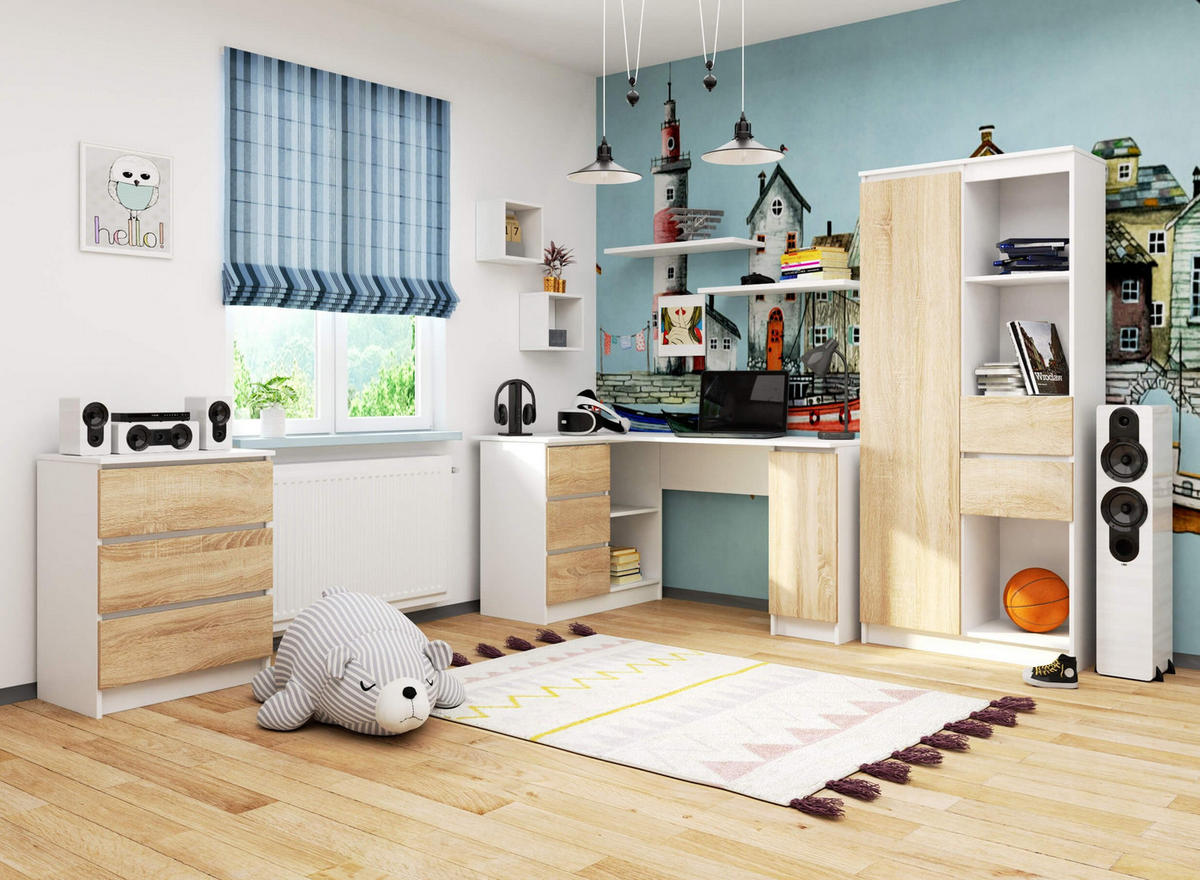 SCHREIBTISCH Weiß, Eiche Sonoma 77/155/85 - Weiß/Sonoma Eiche, Holzwerkstoff (85/155/77cm) - RAUMHIRSCH FURNITURE