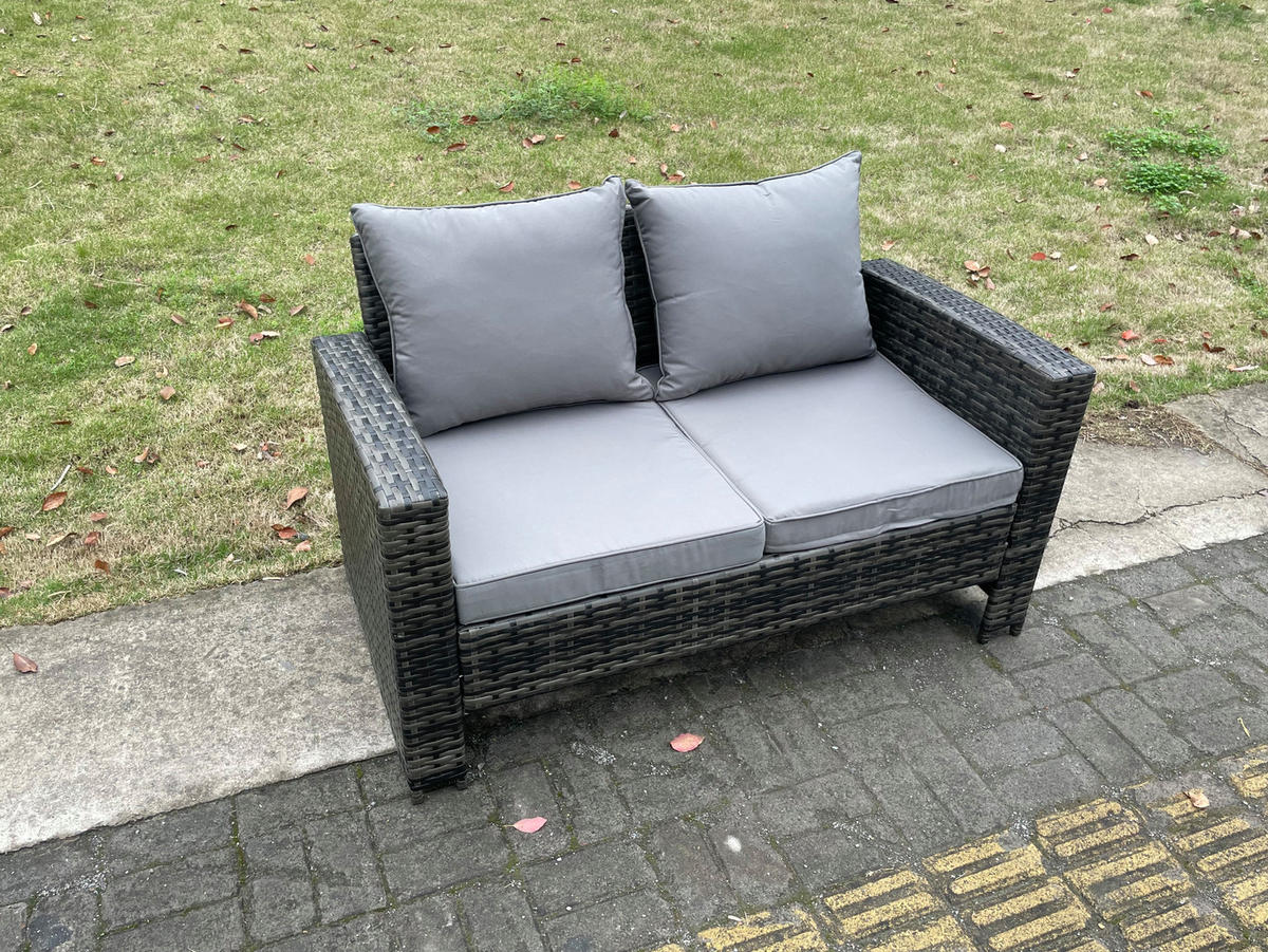 GARTENSOFA Hohe Rückenlehne Polyrattan Dunkelgrau 2-Sitzer - Dunkelgrau, Metall (124/76/69cm) - Fimous