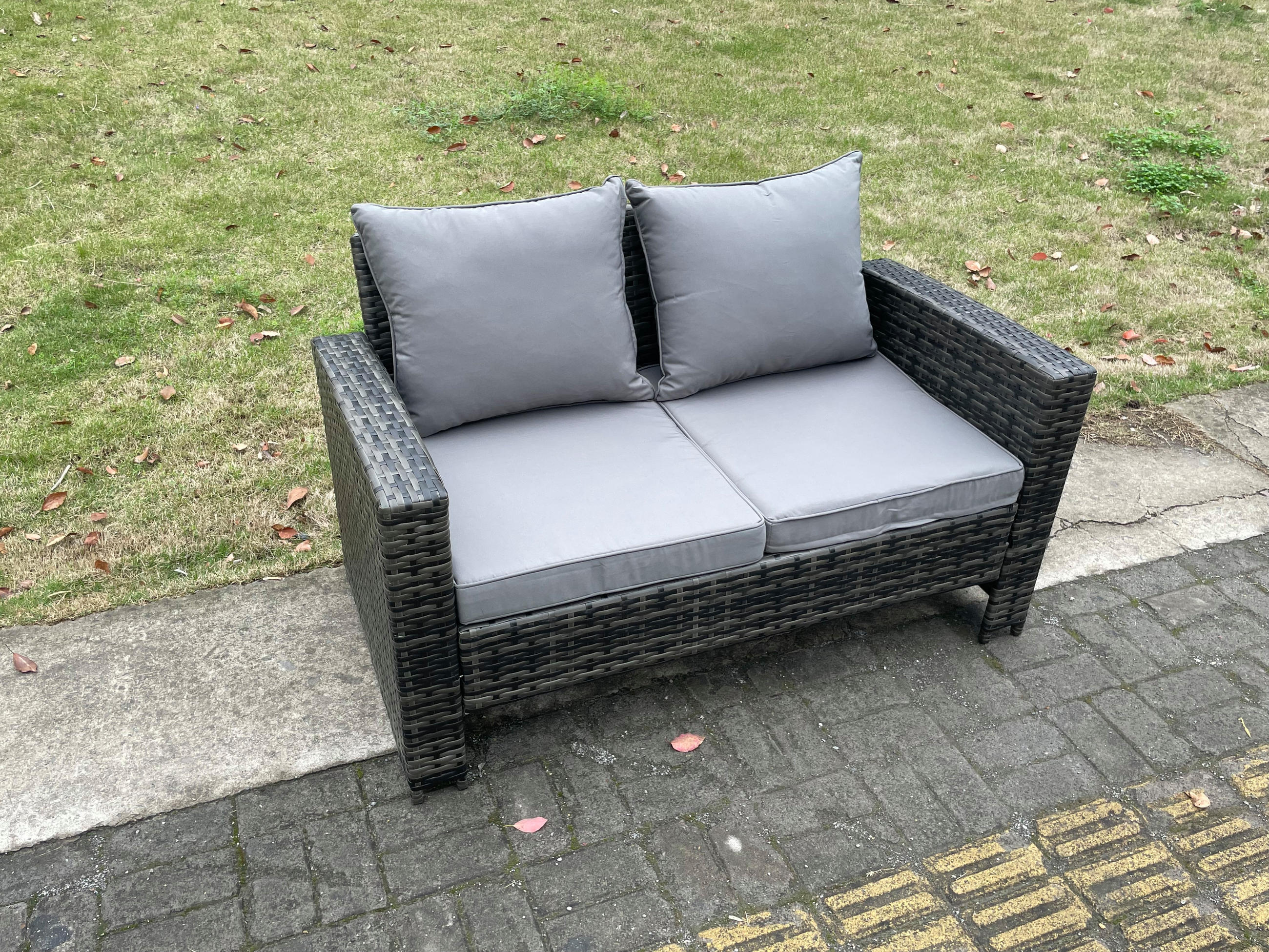 Thumbnail - Fimous Gartensofa, Dunkelgrau, Metall, 2-Sitzer, 124x76x69 cm, Loungemöbel, Gartensofas