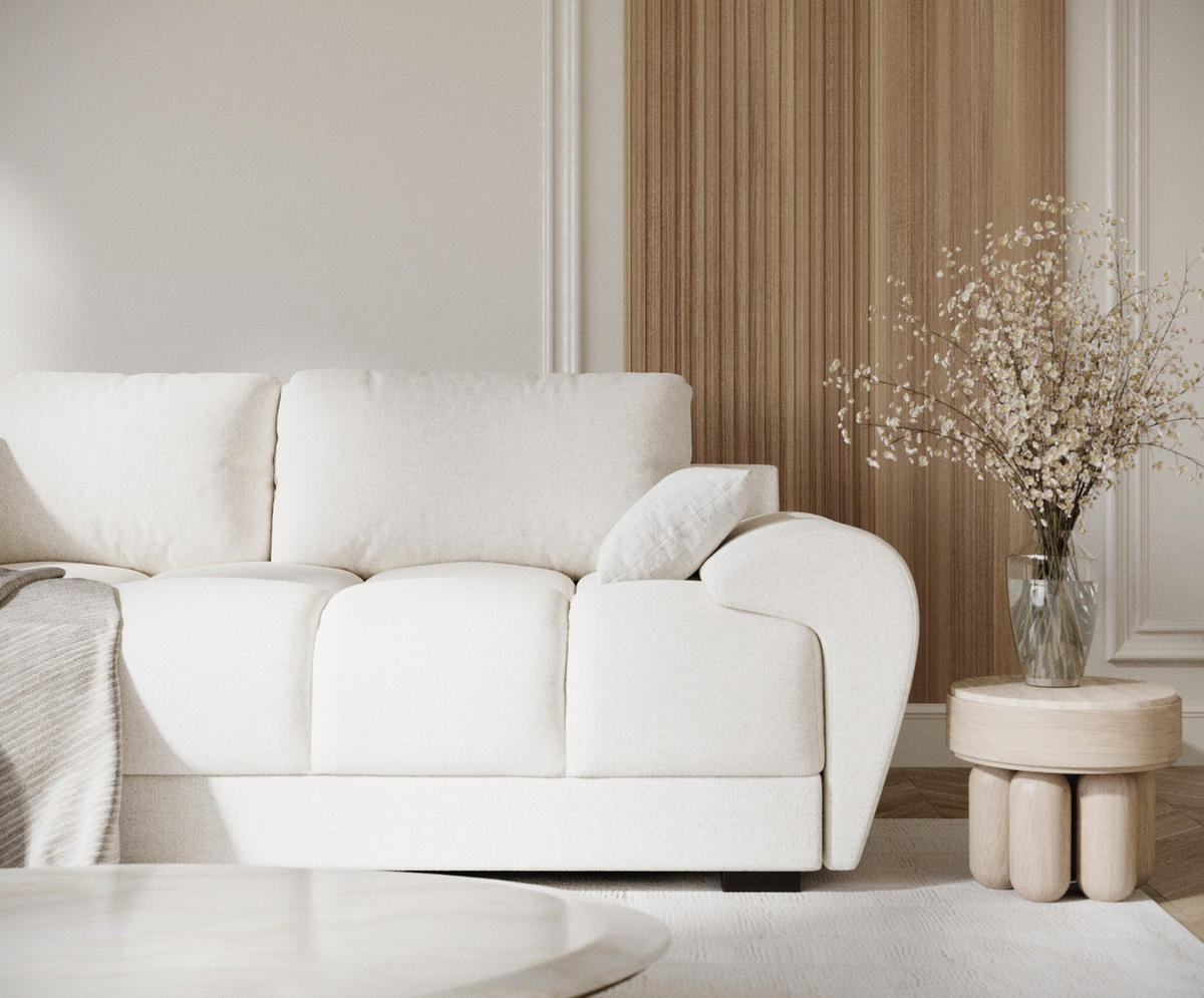 3-SITZER SOFA Peebles Creme Webstoff - Creme/Schwarz, Holz/Holzwerkstoff (244/90/101cm) - Maison de Reve