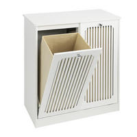 WÄSCHESCHRANK Weiß mit Kippbarer Lamellenfront & 2 Stofffächern - Weiß, Holzwerkstoff (66/76/35cm) - Urban Meuble