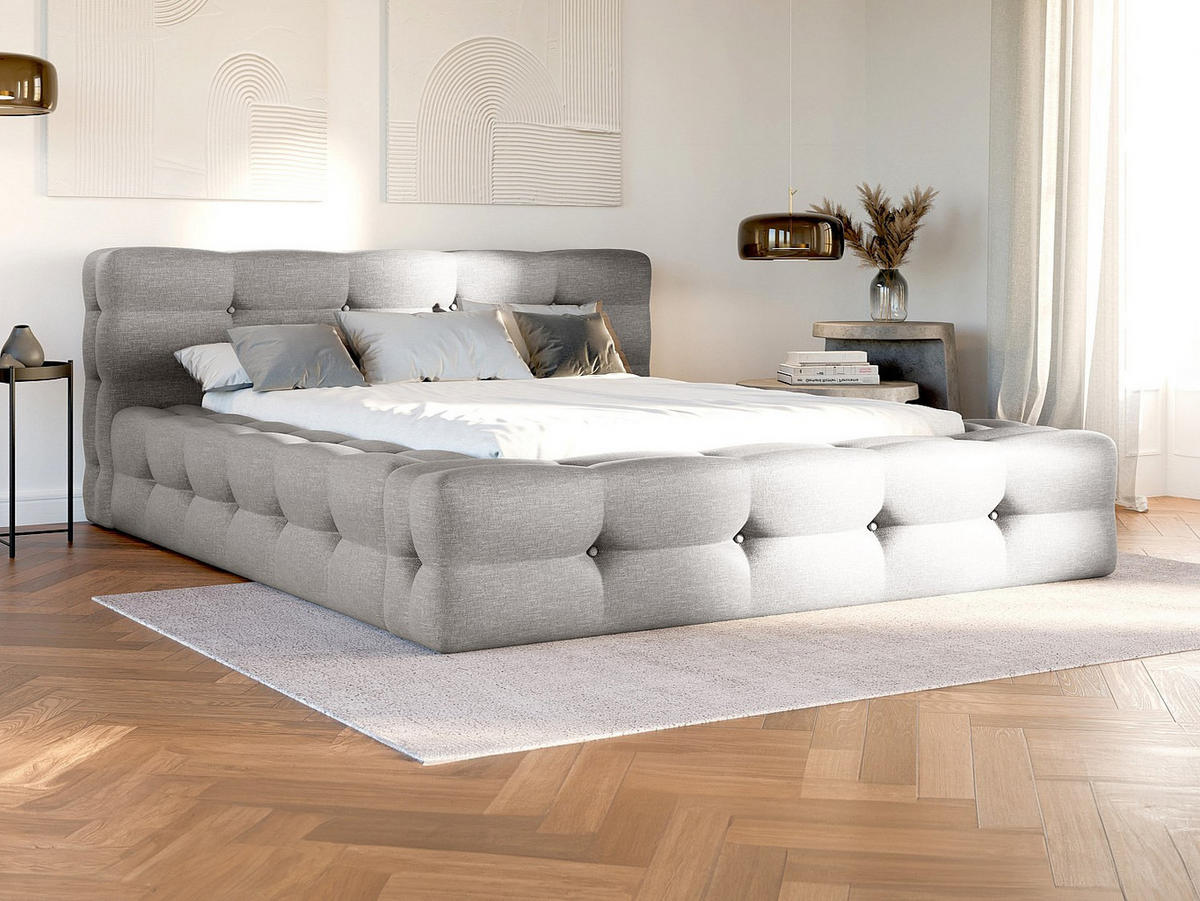 BETT mit Bettkasten - 2 Personen - Stoff - Hellgrau - Hellgrau, Textil (160/200cm) - Pascal Morabito