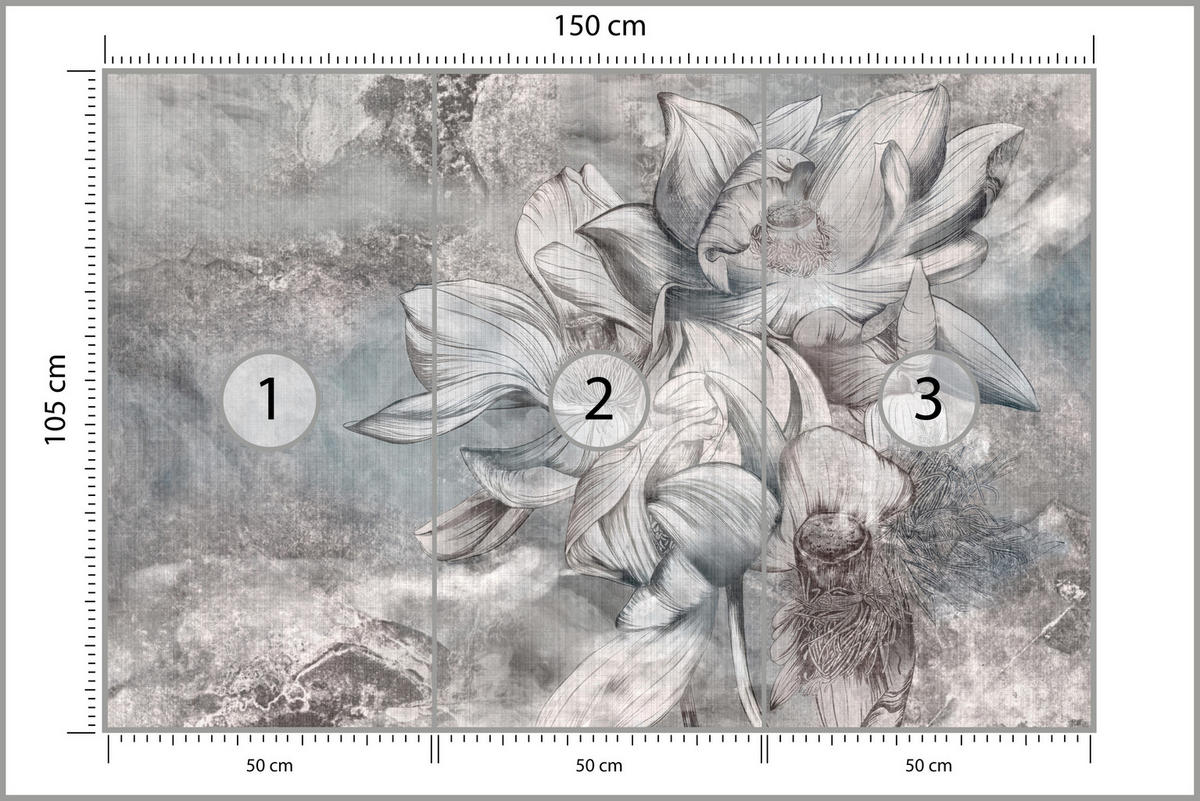 FOTOTAPETE für Wohnzimmer Wunderschöne Blume Betonwand Retro 150x105 - Grau, Papier (150/105cm) - Muralo