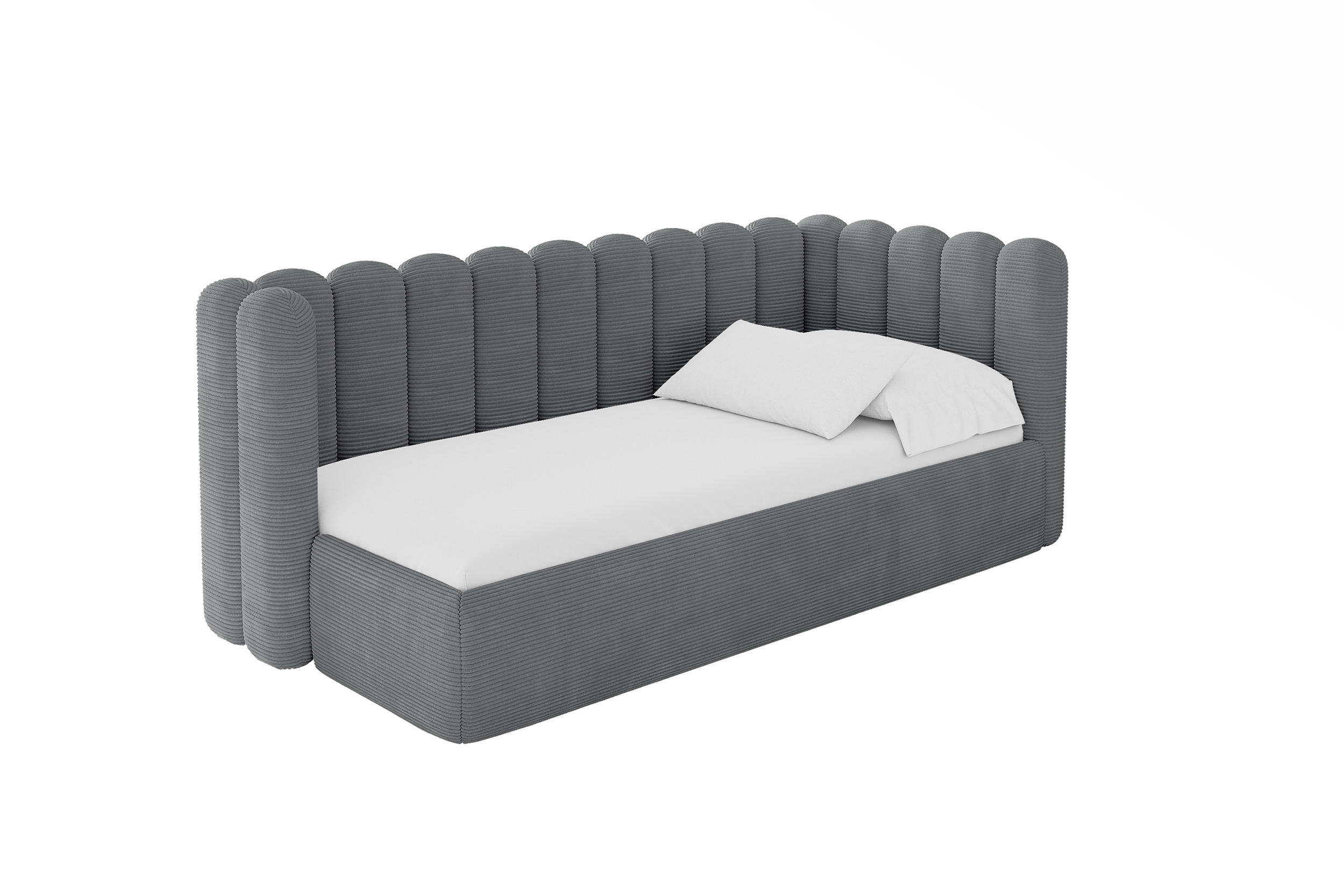 ALTDECOR JEDNOLŮŽKOVÁ POSTEL pro mládež s úložným prostorem a matrací H3/H4, vlevo - HUGY 100x200 tmavě šedá