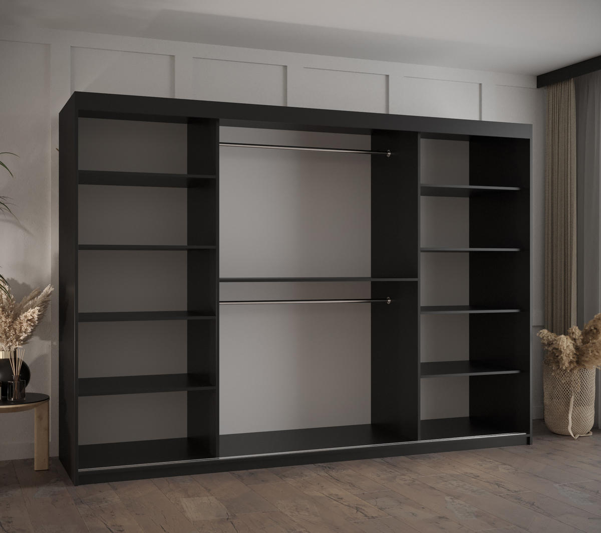 SCHWEBETÜRENSCHRANK 200/250/62 3-türig - Schwarz, Holz/Kunststoff (250/200/62cm) - MÖBEL KRYSPOL