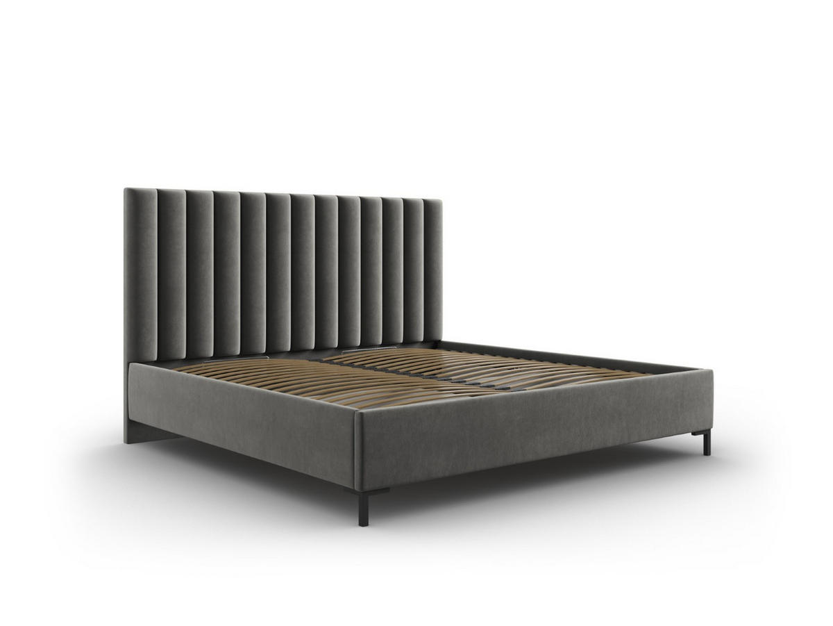 BETT mit Bettkasten und Kopfteil Allison aus Samt hellgrau 160x200cm - Hellgrau, Textil (160/200cm) - Micadoni
