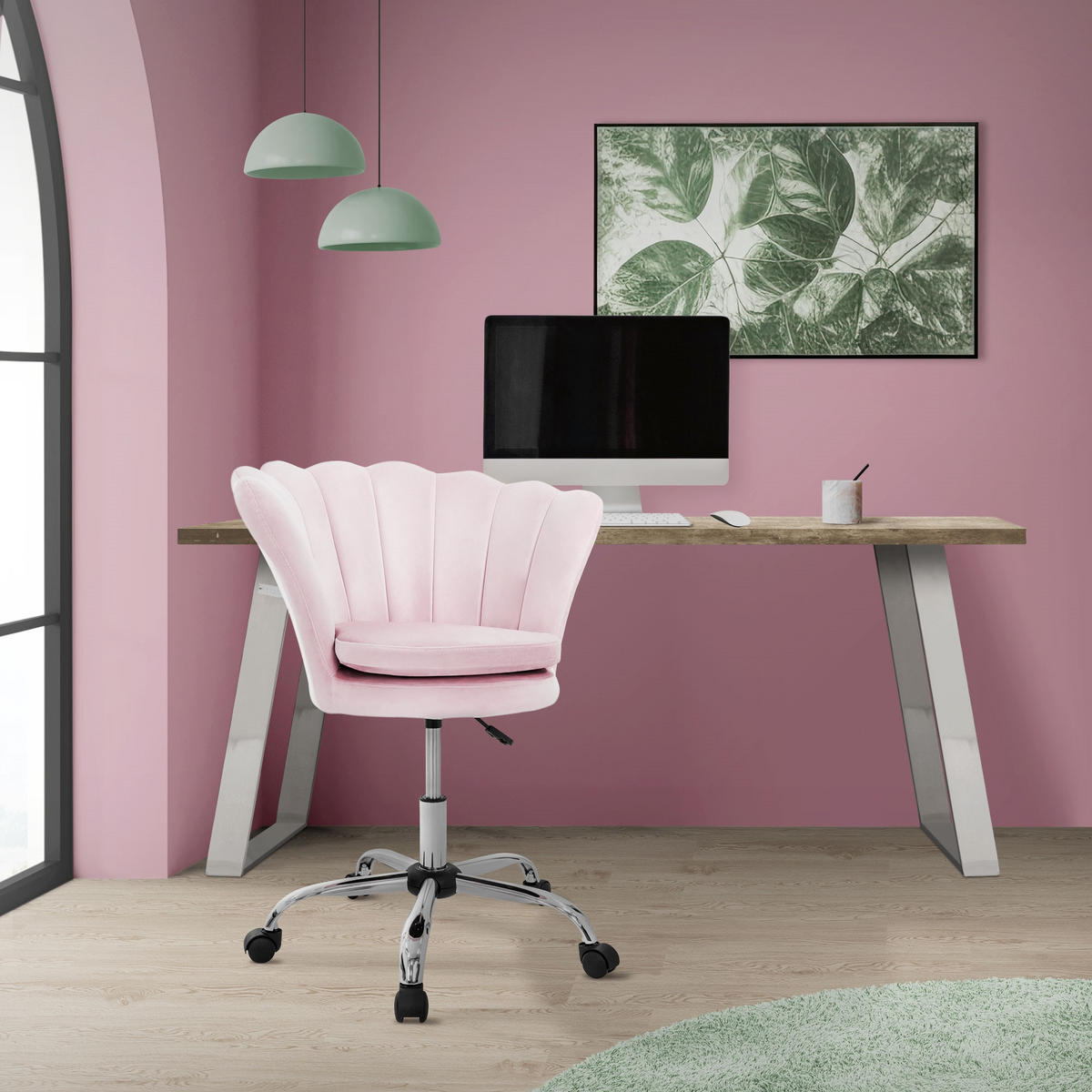 BÜROSTUHL Samt Hellrosa - Hellrosa, Metall (68/90/68cm) - ML-DESIGN